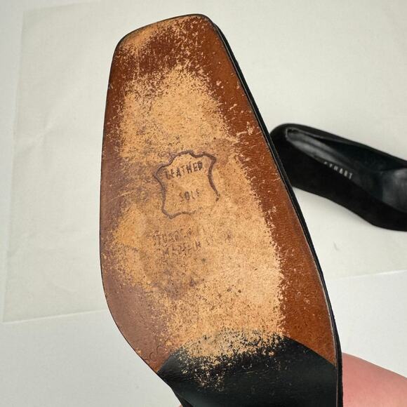 Vintage Stuart Weitzman Black Suede Leather Square Toe Wide Mid Heel Pump Sz 7 - Picture 7 of 15